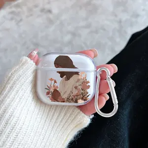 Wreath God Pattern TPU Soft Protective Case for Apple AirPods 4/3/2/1/Pro/Pro2 Transparent Earphone Cover with Keychain Attachment
