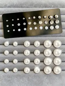 Women's Mixed Size Rhinestone Decorated Stud Earring, Diamond Stud Earrings, Gifts for Her, Casual Circle Shaped  Pearl Thick Studs Earring Stacking Set for Women & Men, Jewelry Accessory for Party, Daily Clothing Decor for Girl & Boy