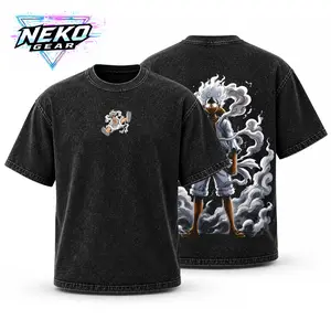 Neko Gear 5 Men's Washed Graphic T-Shirt - Short-Sleeve, Aesthetic, Breathable Garment, Vintage Streetwear