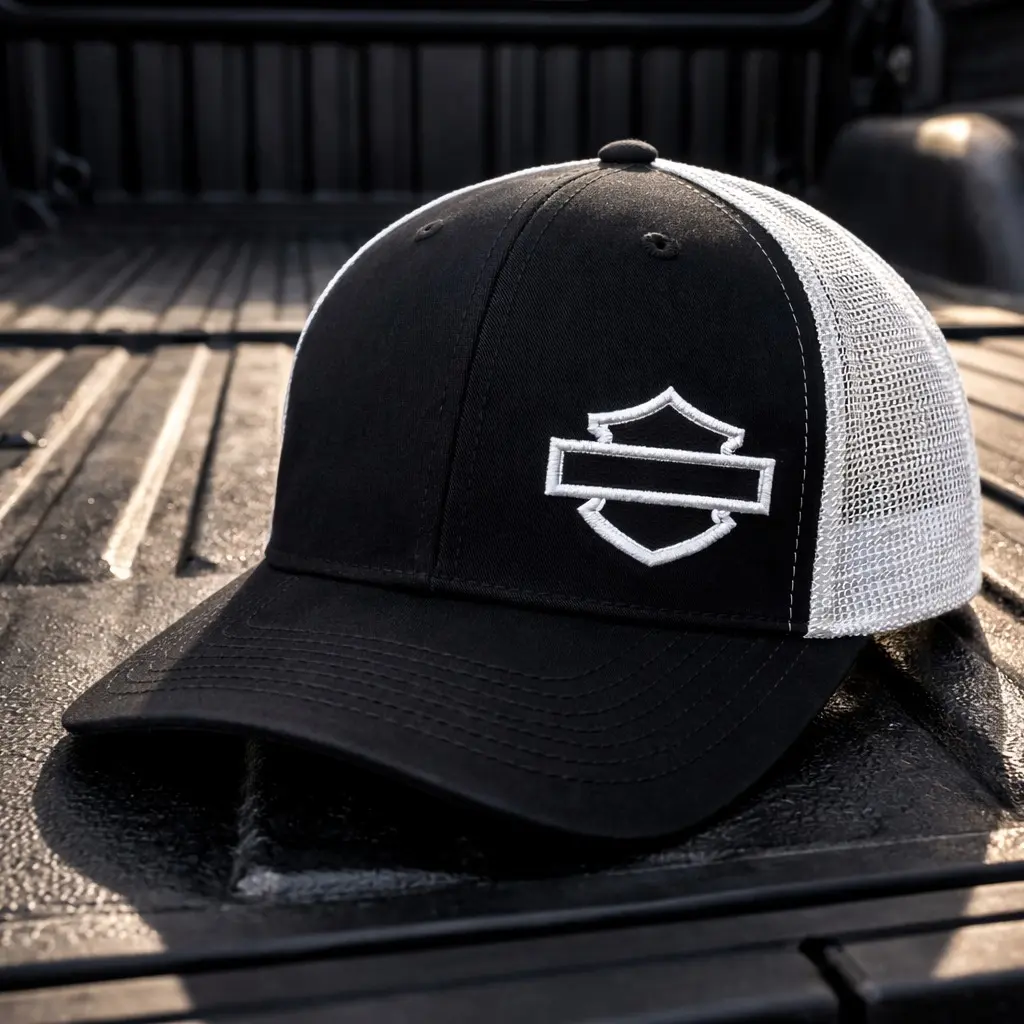 Barand Shield Inspired Trucker Hat, Black Mesh Snapback Cap, Motorcycle Rider Hat, Biker Gift for Men, Adjustable Trucker Cap