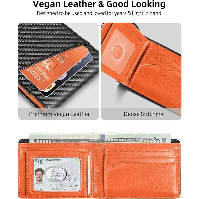 Men Wallet with Find My, Wallet , RFID Blocking Credit Card Holder, Left-Behind Alert, Play Sound, Anti-Loss,  Rechargeable, Works with , iPad, , Carbon Black & Orange