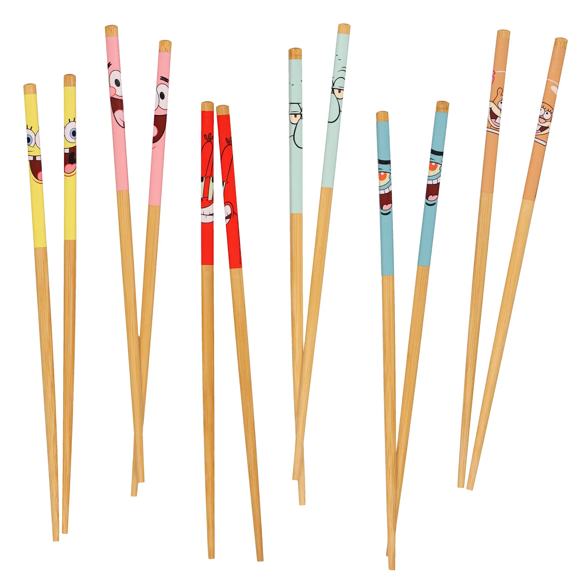 Nickelodeon SpongeBob SquarePants Chopsticks 6-Pair 9.5" Reusable Utensil Set Six Bikini Bottom Character Designs