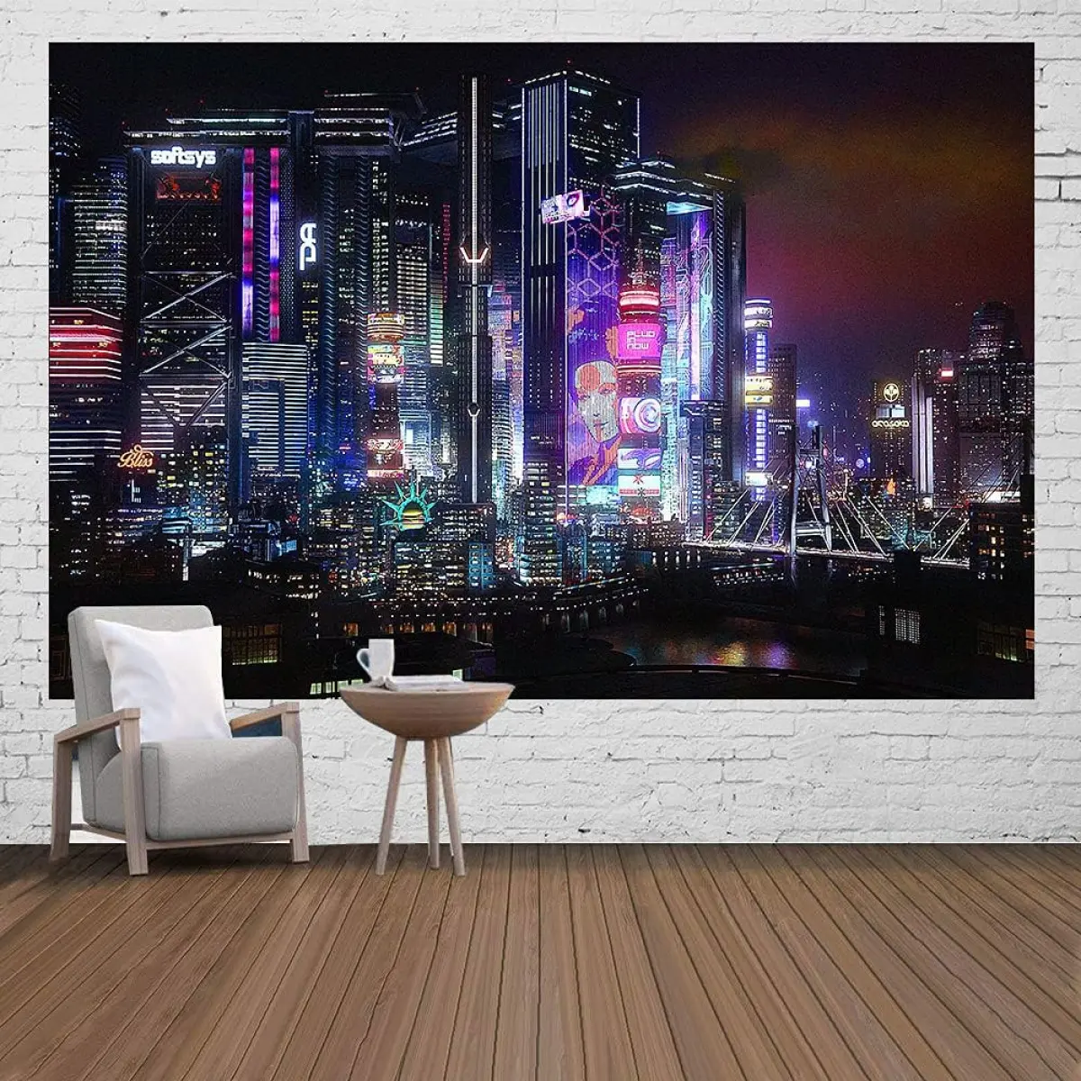 easy hang wall art Ine Ive Punk Cityspace Tapestry Retro Neon Architecture Wall Decor City Skyline Wall Hanging Decorations Flannel Large Size 4060 Inches Tapestry for Home Living Room Dorm Bedroom In GTRLIE45 Modern Stripe Design tapestry mural ideal fes