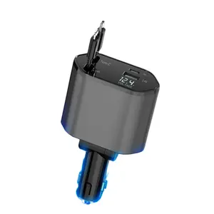 QSONG-4-in-1 Usb Car Charger, Retractable Fast Charging Dual Ports, Anti-Knot Extensible Cable, Compatible with Apple Samsung Xiaomi Motorola Phones / Tablet