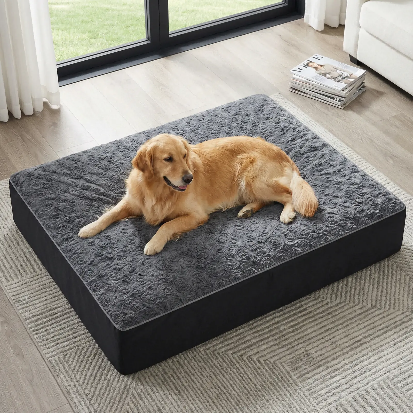 47in Orthopedic Dog Bed for Large Dogs - 47in Roomy Rest Durable Foam Plush Cushion Bed with Waterproof Removable Washable Wipeclean Cover, Non-Slip Waterproof Base