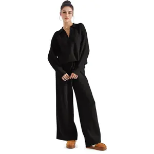 EKOUAER Women 2 piece Fall outfits Matching Lounge Set Waffle Knit Sweater sets