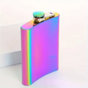 1pc 8oz portable outdoor camping stainless steel flask, water bottle, portable drinkware, electroplated gold rainbow color whiskey flask, gift for friends, gift for parents