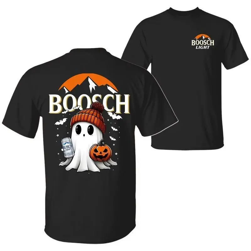 Boosch Light Halloween Cute Boo Boo Ghost Pumpkin T-Shirt, Trendy Halloween Spooky Season 2 Sided Graphic Design Unisex Cotton T-shirt for Men for Women Menswear Womenswear Top