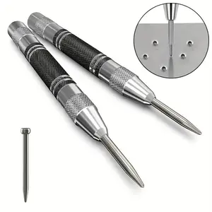 Center Punch, Heavy Duty Steel Spring Center Punch With Adjustable Tension Punching Tool, Suitable For Metal, Wood, Glass, And Plastic, Suitable For DIY Enthusiasts Automatic Center Punch Adjustable Spring Tool Center Hole Punch Super Hand Tools