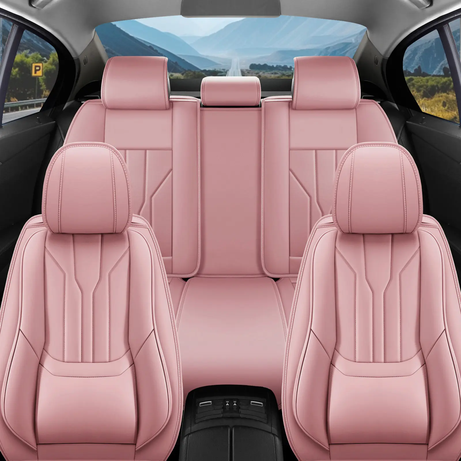 OTOEZ Luxury 5-Seat Full Set Nappa Leather Car Seat Covers, Waterproof, Airbag-Compatible, Easy Install with Lumbar Support, Auto Accessories for Sedans SUVs, Car Decor