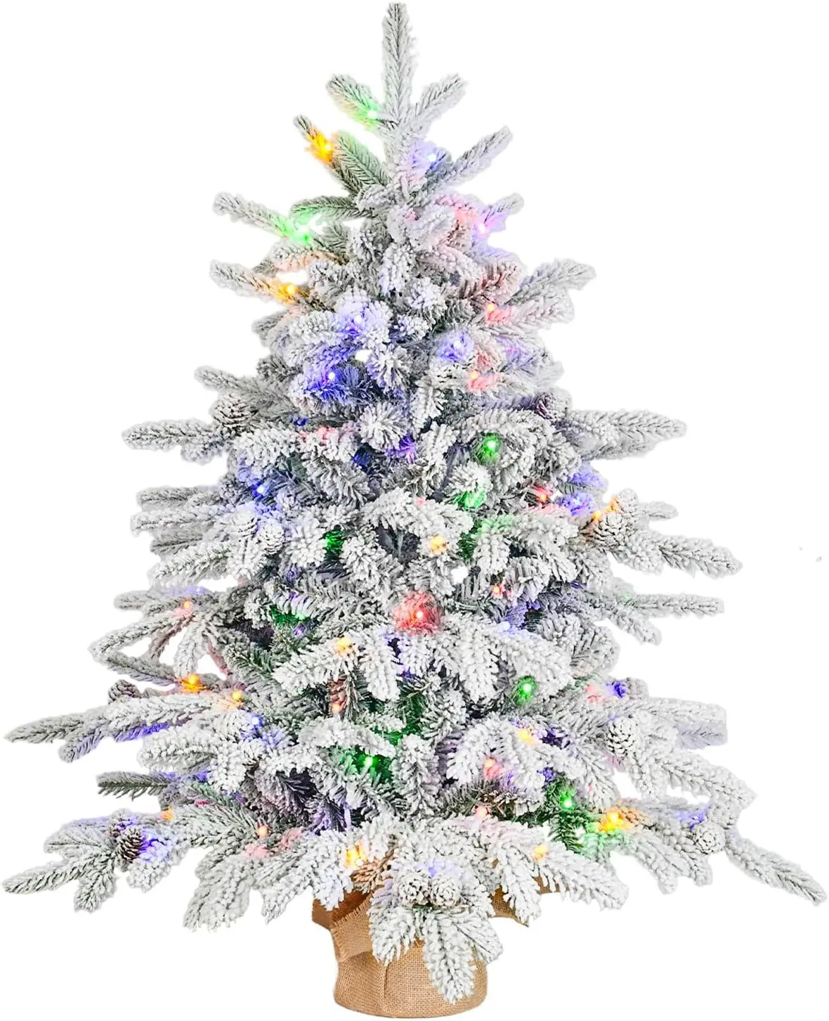3FT Prelit Flocked Artificial Christmas Tree, Festive LED Frosted Snow Decor Tree for Home Party Specialty Decor
