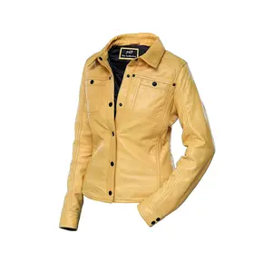 Women's Yellow Shirt Style Leather Jacket