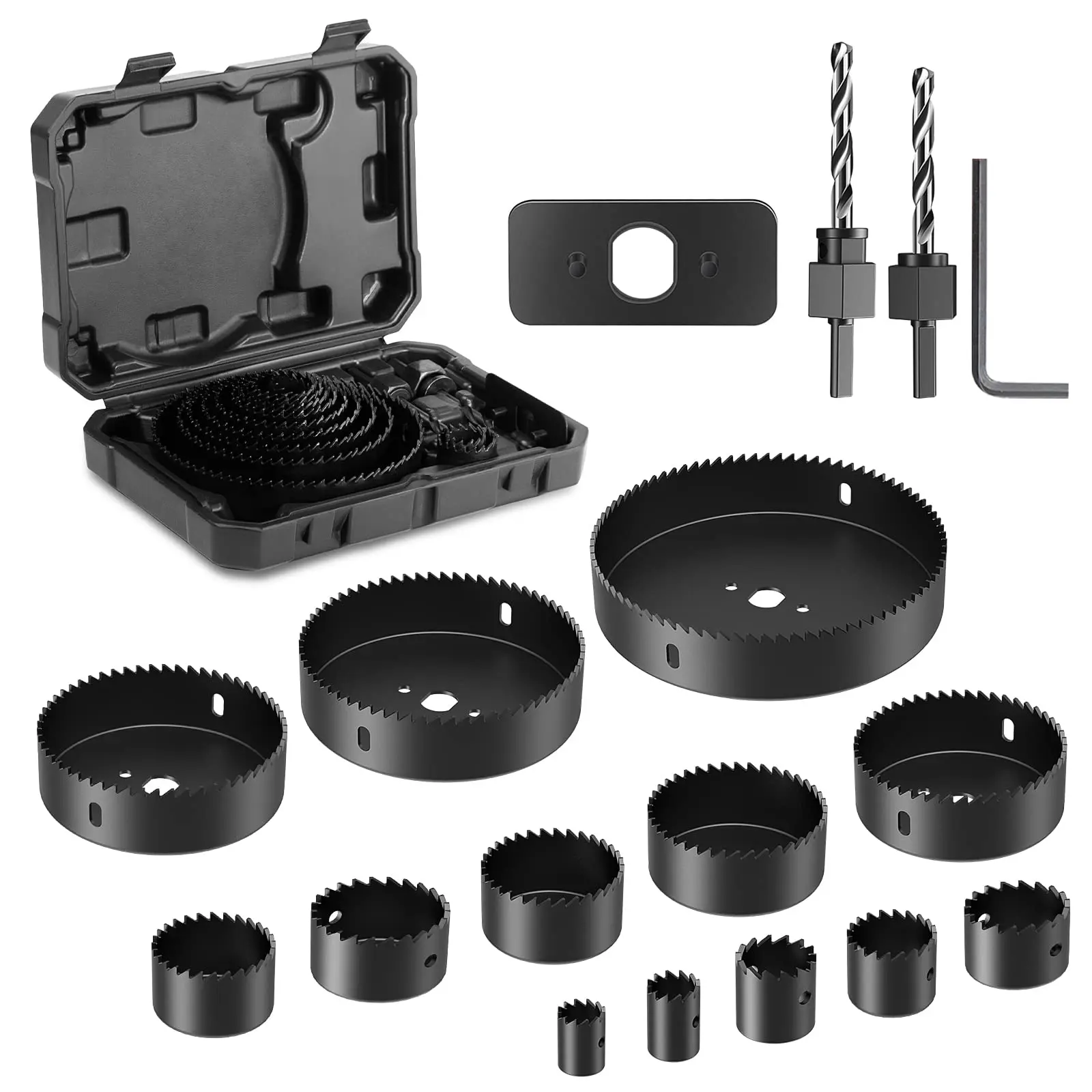 19 Hole Saw Set with Case with 3/4-5inch Blades, 2 Mandrels, 2 Drill Bits, 1 Installation Plate, 1 Hex Key, for Soft Wood Plywood Drywall PVC  Power Tools Heavy Duty Fathersdaygift Hardware Industrial Cutting