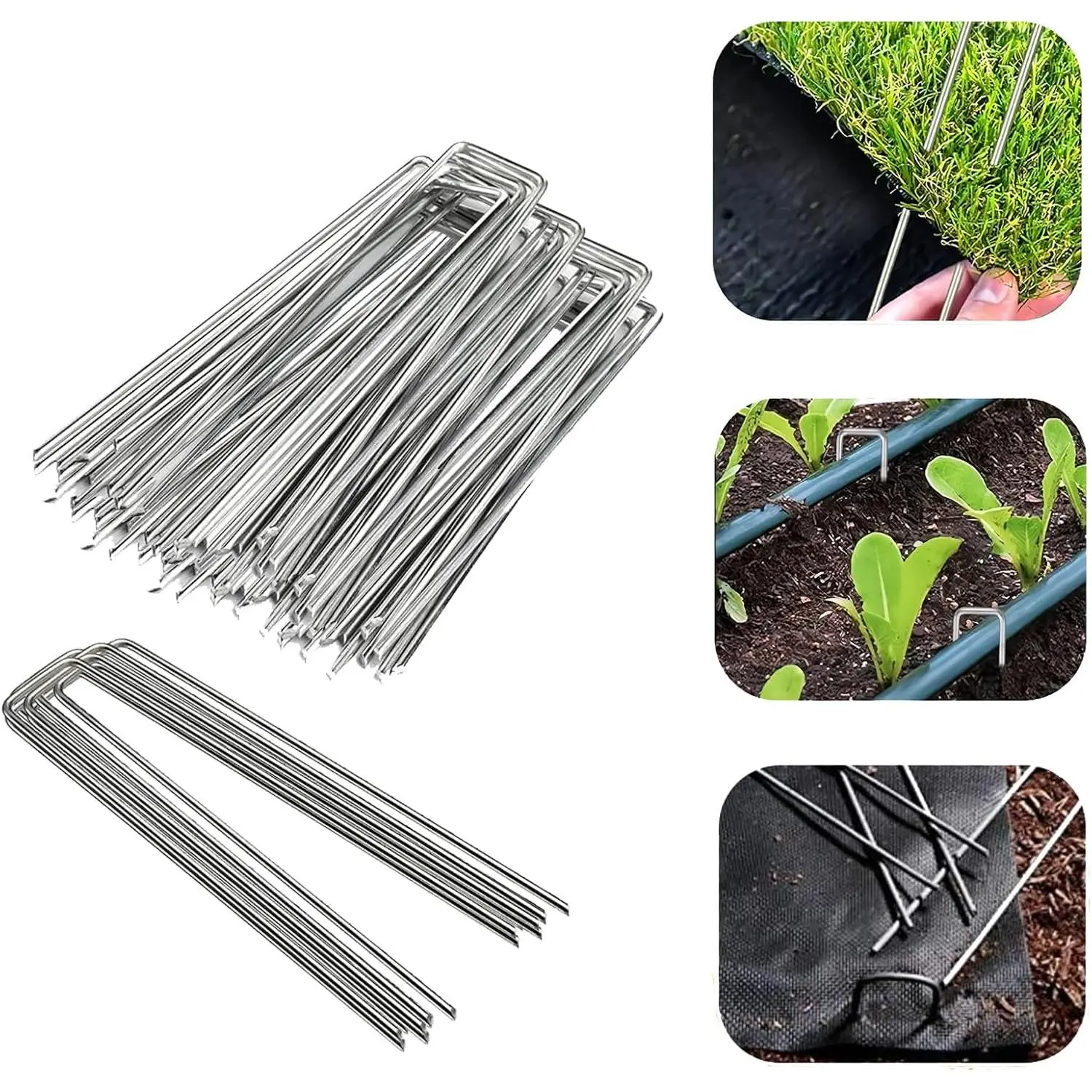50 Pack Sturdy Garden Landscape Staples, 6 Inch Galvanized Steel Sod Pins Anti-Rust Stakes for Weed Barrier, Christmas Decorations and Landscaping Fabric.