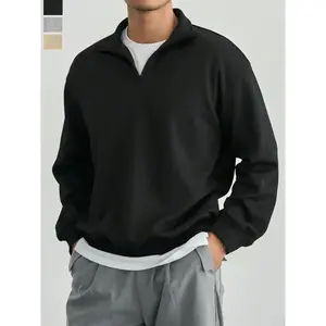 Men's Loose Half-Zip Sweatshirt, Casual Fitted Plaid Pullover, Fall & Winter Streetwear, Daily Wear, Trendy Sports Leisure Clothing