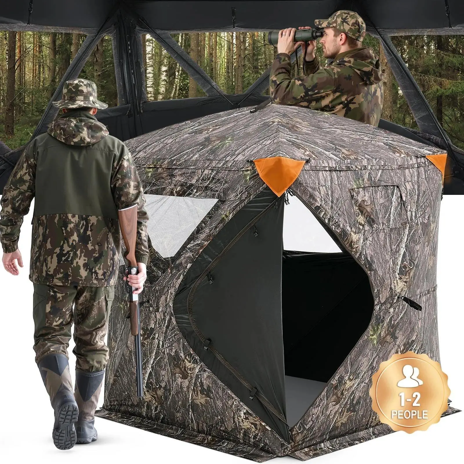 【Summerfinds】VEVOR Hunting Blind,  270° See Through Ground Blind, 1-2 Person Pop Up Deer Blind for Hunting with Carrying Bag, Portable Resilient Hunting Tent, One-Way See-Through Mesh for Turkey and Deer Hunting