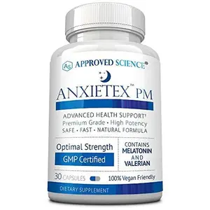 Approved Science Anxietex Night - Ease Worry and Discontent, Sleep Well - Valerian, Passion Flower, Chamomile - 30 Capsules - Vegan Supplement - Made in The USA