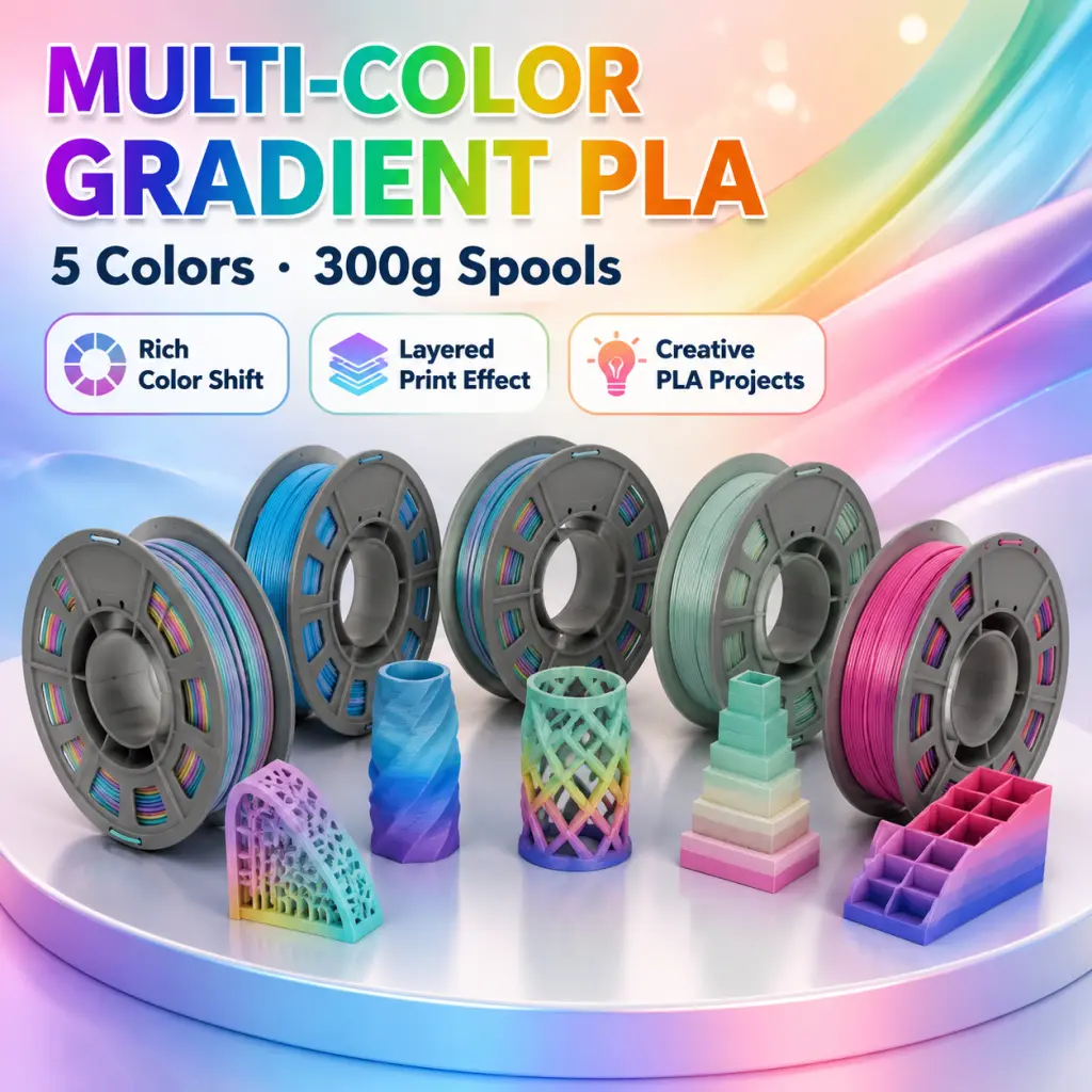 FUNTOO 5-Color Gradient Co-extrusion PLA 3D Printer Filament, 1.75mm 300g Mini Spool, Rainbow Color Shift Wire, Smooth Layered Printing  for FDM 3D Printers, DIY Vase Ornament Craft Model multi-color high-quality material