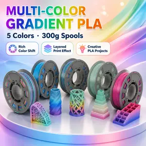 FUNTOO 5-Color Gradient Co-extrusion PLA 3D Printer Filament, 1.75mm 300g Mini Spool, Rainbow Color Shift Wire, Smooth Layered Printing  for FDM 3D Printers, DIY Vase Ornament Craft Model multi-color high-quality material