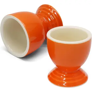 Orange Egg Cups Set of 2, Ceramic Boiled Egg Holder Stoneware Porcelain Holder Gift Set Breakfast Cooking/Childhood Memories