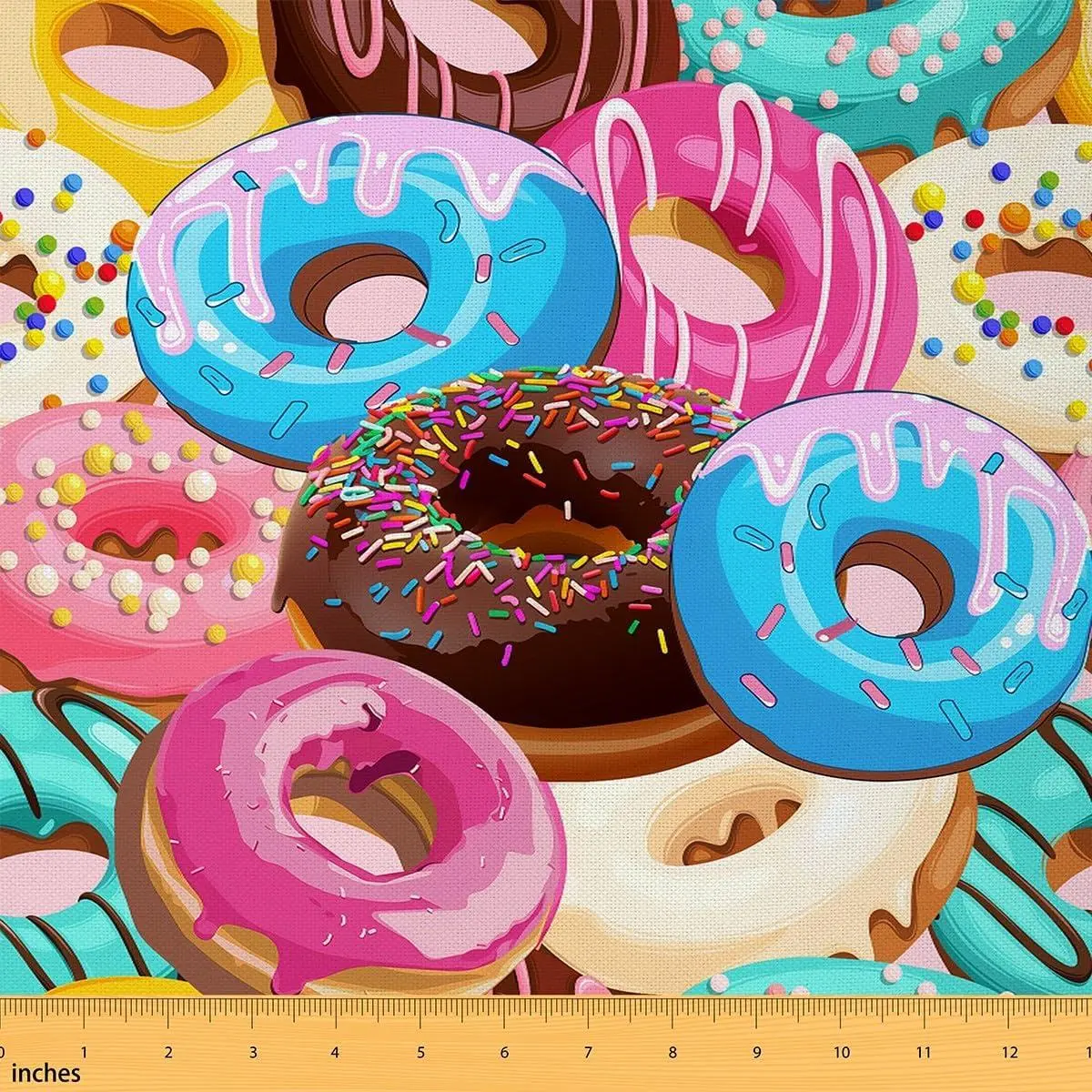 Colorful Donut Decoration Fabric,3D Print Dessert Outdoor Fabric DIY Projects,Cute Lovely Food Fabric Room Decor Soft Flannel Polyester No Stretch