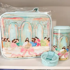 Last Supper Bundle-Box & Cup with Pink Bow and Blue Design
