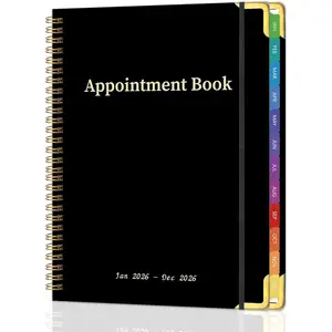 2026 Appointment Book/Planner - 2026 Daily Hourly Planner from Jan. 2026 - Dec. 2026, Weekly appointment Book 2026, 2026 Hourly planner with 20-Minute Interval, 9" x 11", -Wire Binding, Colorful Tabs, Pocket - Black