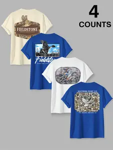 Men's 4 Pack Duck Hunting Graphic T-Shirts, Outdoor Sporting Lifestyle Tees, Casual Fitted Short Sleeve Shirts for Hunting & Daily Wear