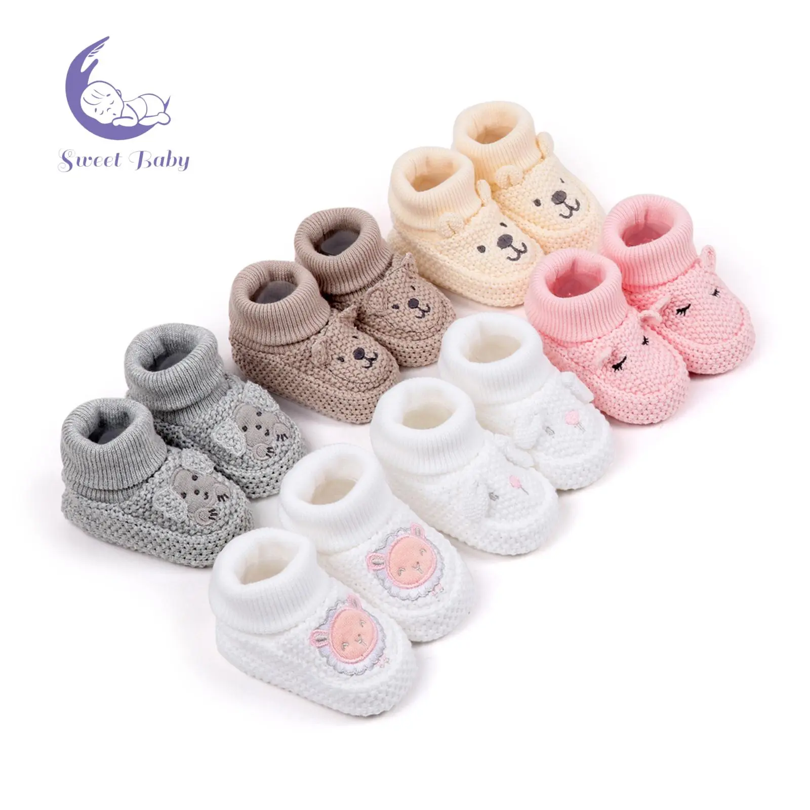 Knitted Baby Booties with Ears Soft Infant Boots Comfortable Winter Shoes for Boys and Girls