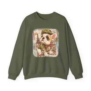 French Bulldog Beret Paris Soldier Kitsch Floral T-Shirt / Sweatshirt / Hoodie - Retro Dog Midcentury Shabby Chic Japan Bisque Ringer