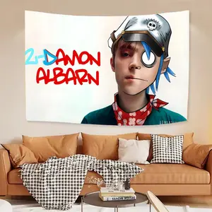 Britpop D-damon A-albarn Tapestry Artistic Textile Decor Easy-Hang microfiber wall hanging creates perfect backdrops for photos or events. Ideal for living rooms, bedrooms & outdoor decor Enhances Ambiance Changeable Decor