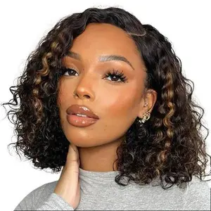 Luvme Casual Blonde Highlights Curly Minimalist HD Lace Glueless C Part Short Wig 100% Human Hair
