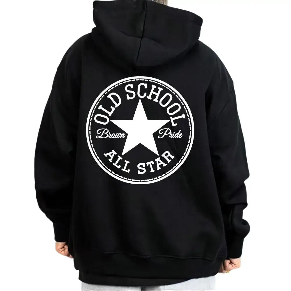 Unisex Old-School All-Star Chicano Menswear Tops - Hiphop Mexican Lowrider Oversized Graphic Cotton Fabric Medium-Heavy Sweatshirt Hoodie (Sizes S-5XL)