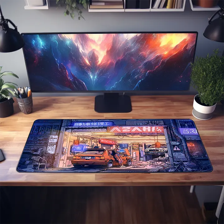 Initial D Inspired Desk Mat | Red Civic Racing Scene | Drift Legends Workspace Decor