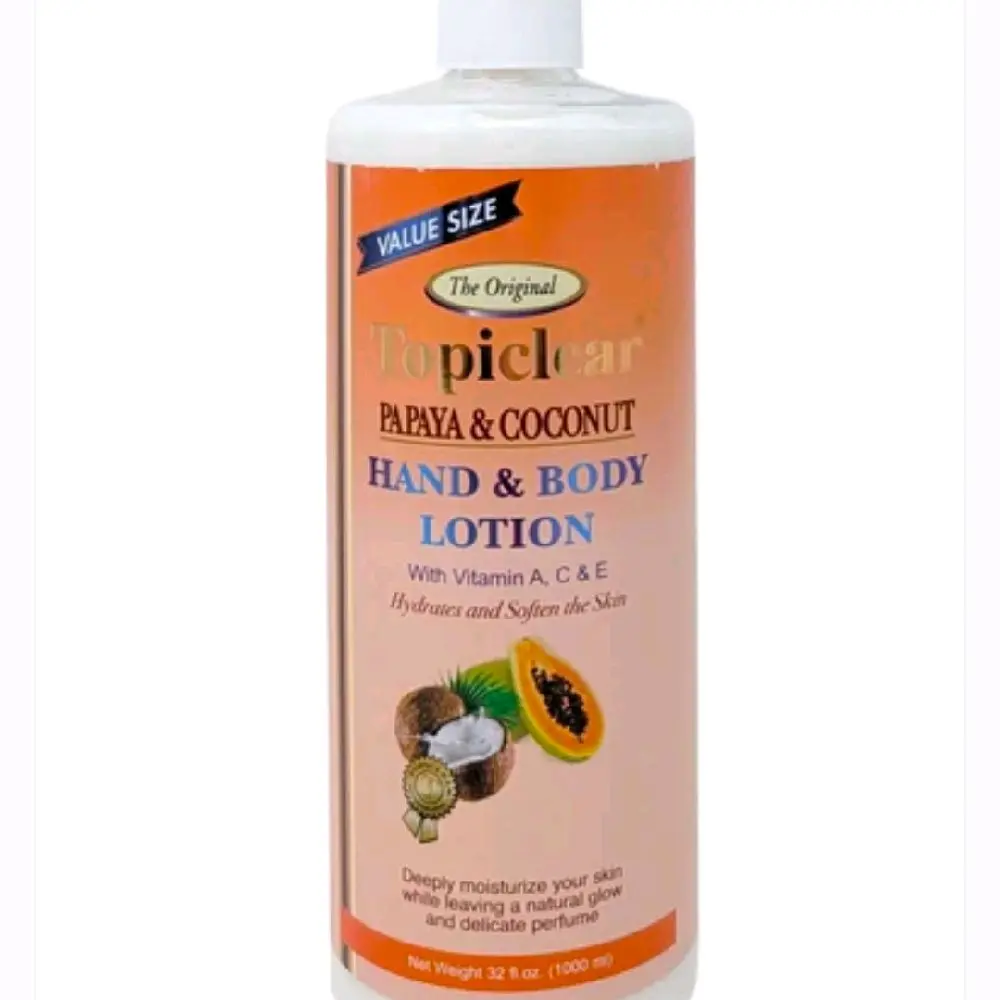 Topiclear Papaya & Coconut Hand & Body Lotion with Vitamin A C & E Hydrates and Softens Skin 32 fl oz Value Size for Everyday Use