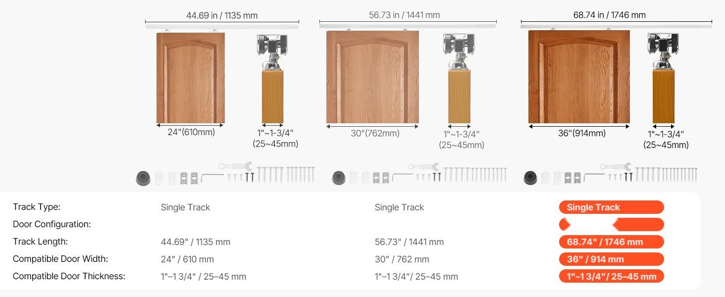 Sliding Pocket Door Hardware Track Kit, 68.74-Inch Track Kit With Soft-Close Mechanism For Smooth And Quiet Sliding, Easy To Install, Compatible With Doors 1 To 1-3/4-Inch Thick, 36-Inch Wide, Single Door System