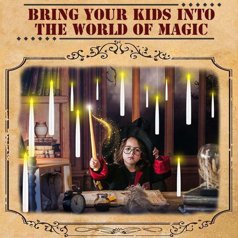 Magical Floating LED Candles with Wand Remote – Flameless Flickering Window Candles for Christmas & Halloween Decor, Battery Operated