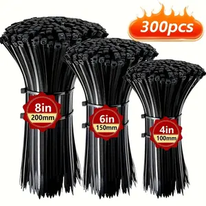 Cable Zip Ties,300 Pcs Black Assorted Sizes 8+6+4 Inch,Multi-Purpose Self-Locking Nylon Cable Cord Management,Plastic Wire Ties for Home,Office,Garden,Workshop.