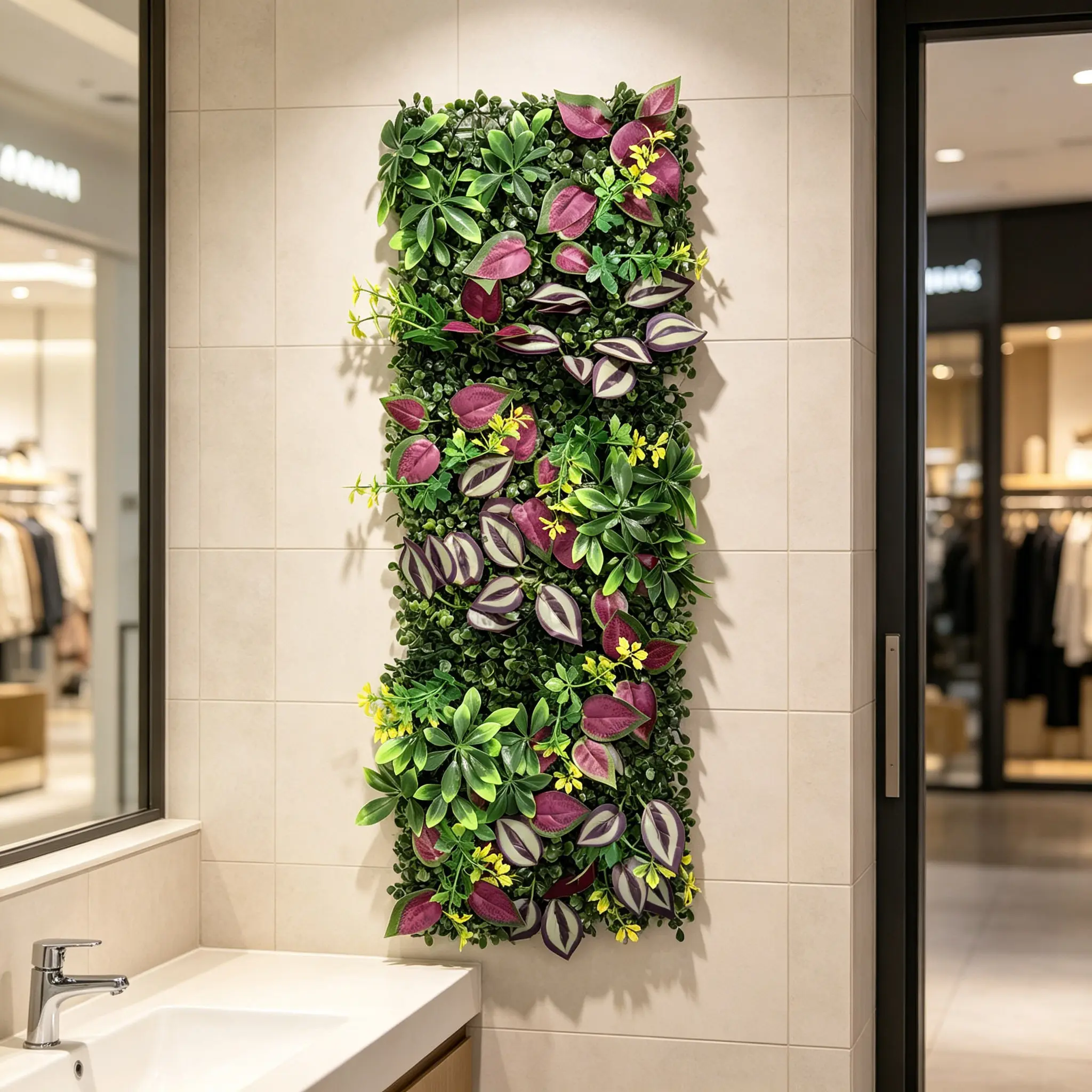 Artificial Plant Wall Panel with Mixed Green & Purple Foliage, PE Interlocking Faux Greenery Mat for Indoor Outdoor Wall, Fence, Patio, Garden, Office & Home Decor, 1 Panel (10" x 30")