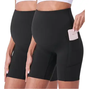 Maternity Shorts for Women Over Belly Biker Summer Pregnancy Workout Yoga Active Running Short Leggings 5"/8"
