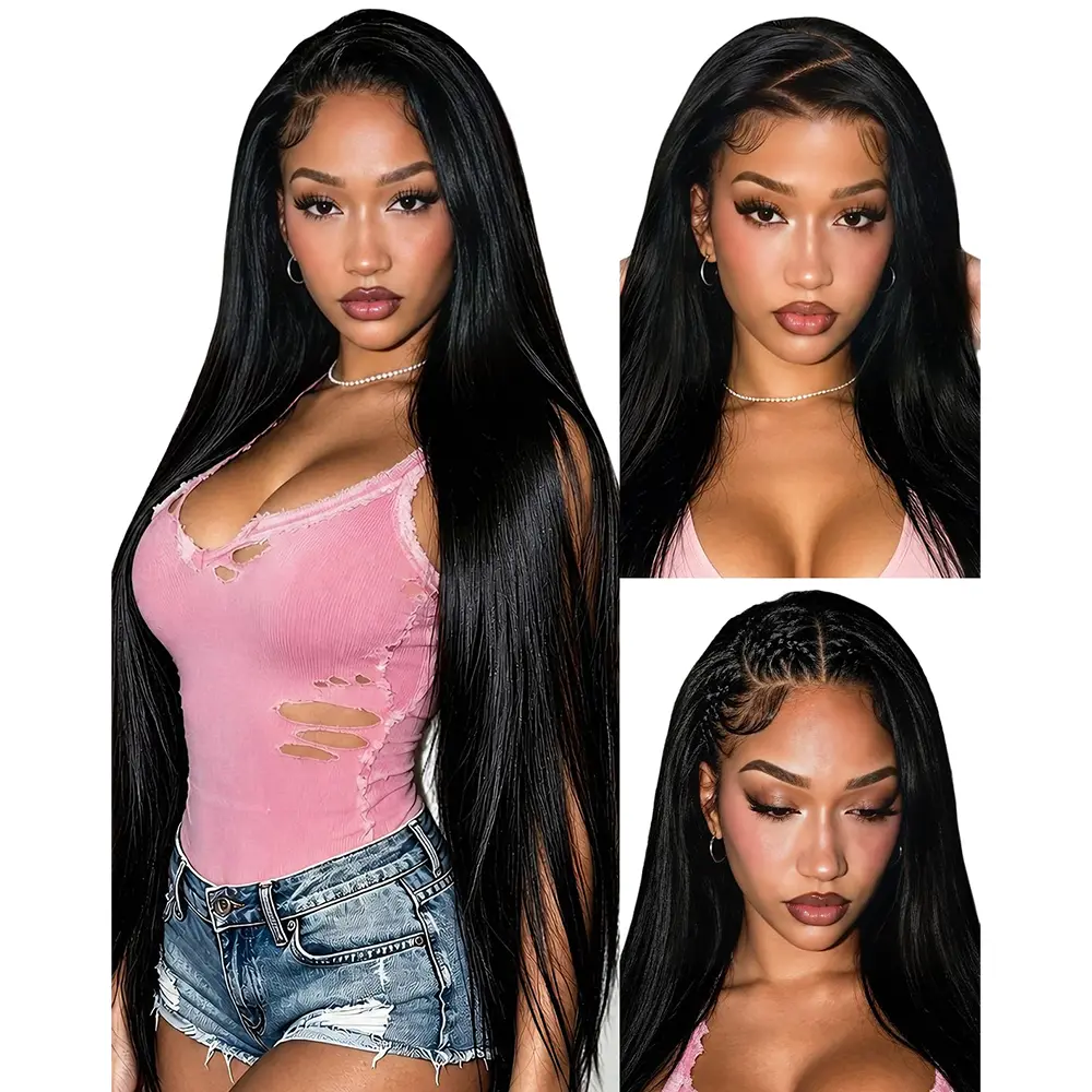 Bling Hair 13x6 Lace Front Wigs Human Hair 180 Density Straight Wig 30 Inch 100% Human Hair with Natural Pre-Plucked Hairline HD Lace Large Deep Parting Space Straight Soft Silky Texture