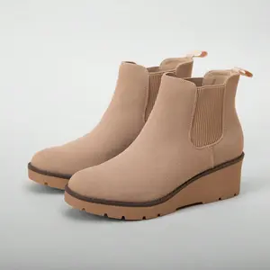 Women’s Chelsea wedge boots with elastic ankle slip-on design, comfortable platform lug sole, casual booties for fall and winter