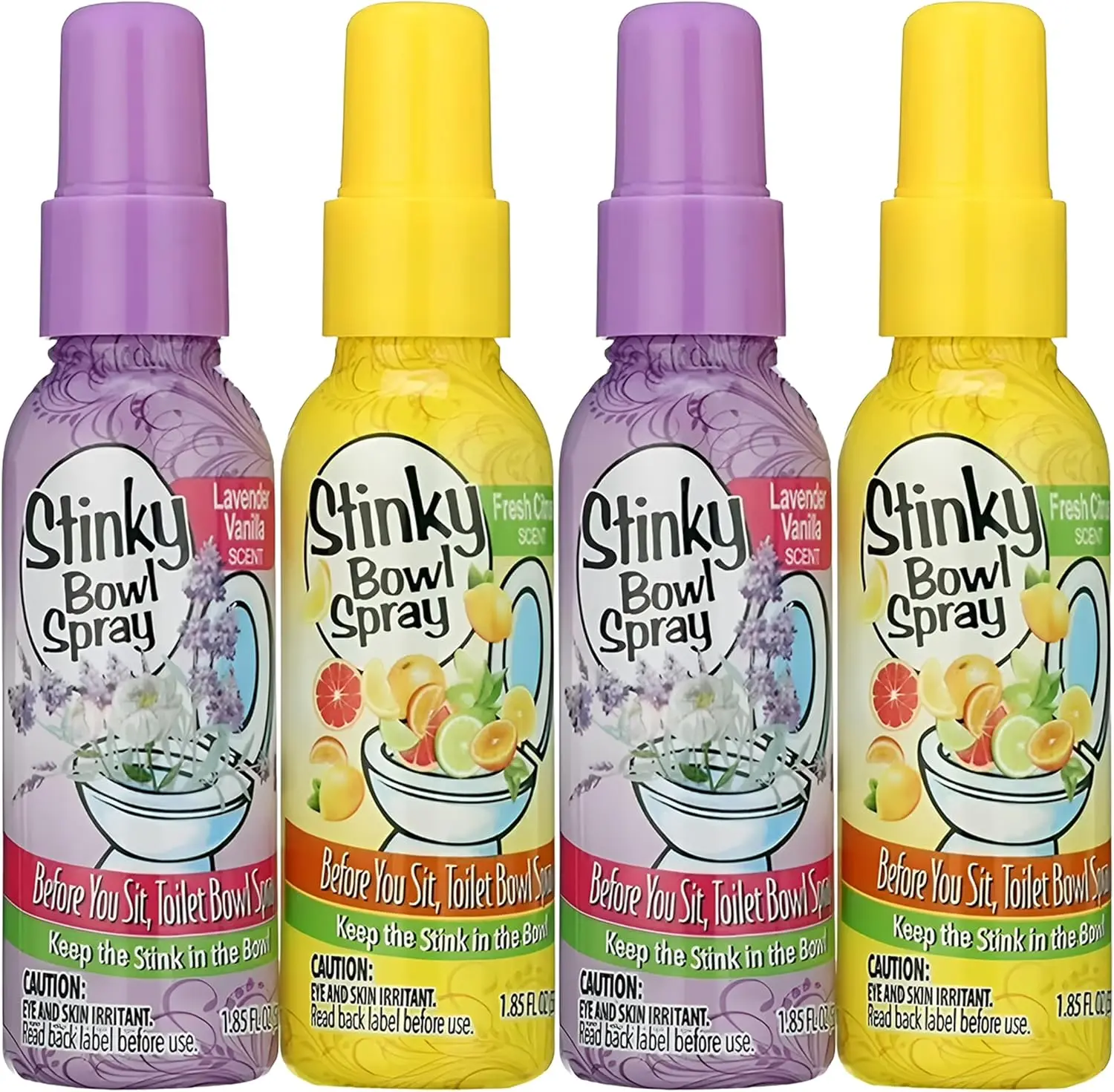 4-Pack Scented Toilet Bowl Freshener Spray Bottles (1.85oz Each) - Home Fragrance Aroma Freshener for Bathroom Pre-Use Deodorizer with Fresh Citrus and Lavender Scents