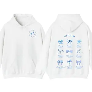 Christian Coquette Bows God Say I Am Blue Version 2 Sides Hoodie, Jesus Christian Bible Verse Religious Tee