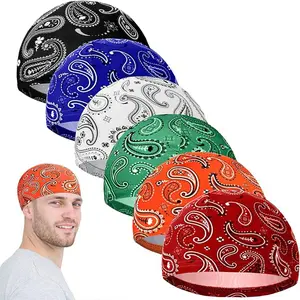 6pcs Sweat-Wicking Men's Cooling Skull Caps - Paisley Pattern, Breathable Beanie Helmet Liners For Cycling &Running, Multicolor