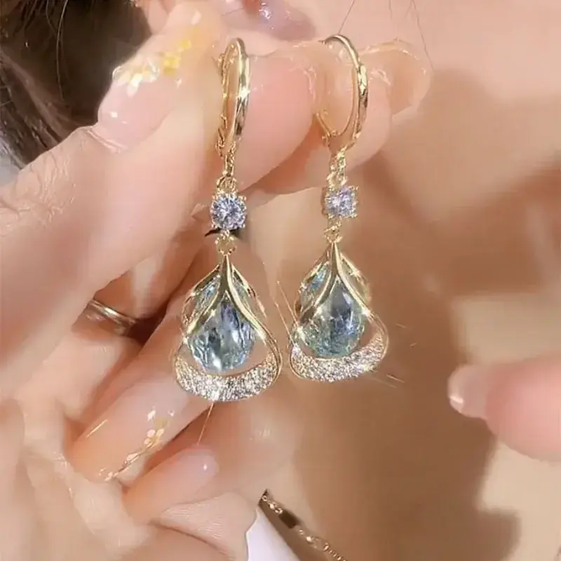 Fashion Elegant Slimming Magnetic Weight Loss Earrings for Women Sparkly Rhinestone Dangle Stone Lymphatic High-Grade Pendants