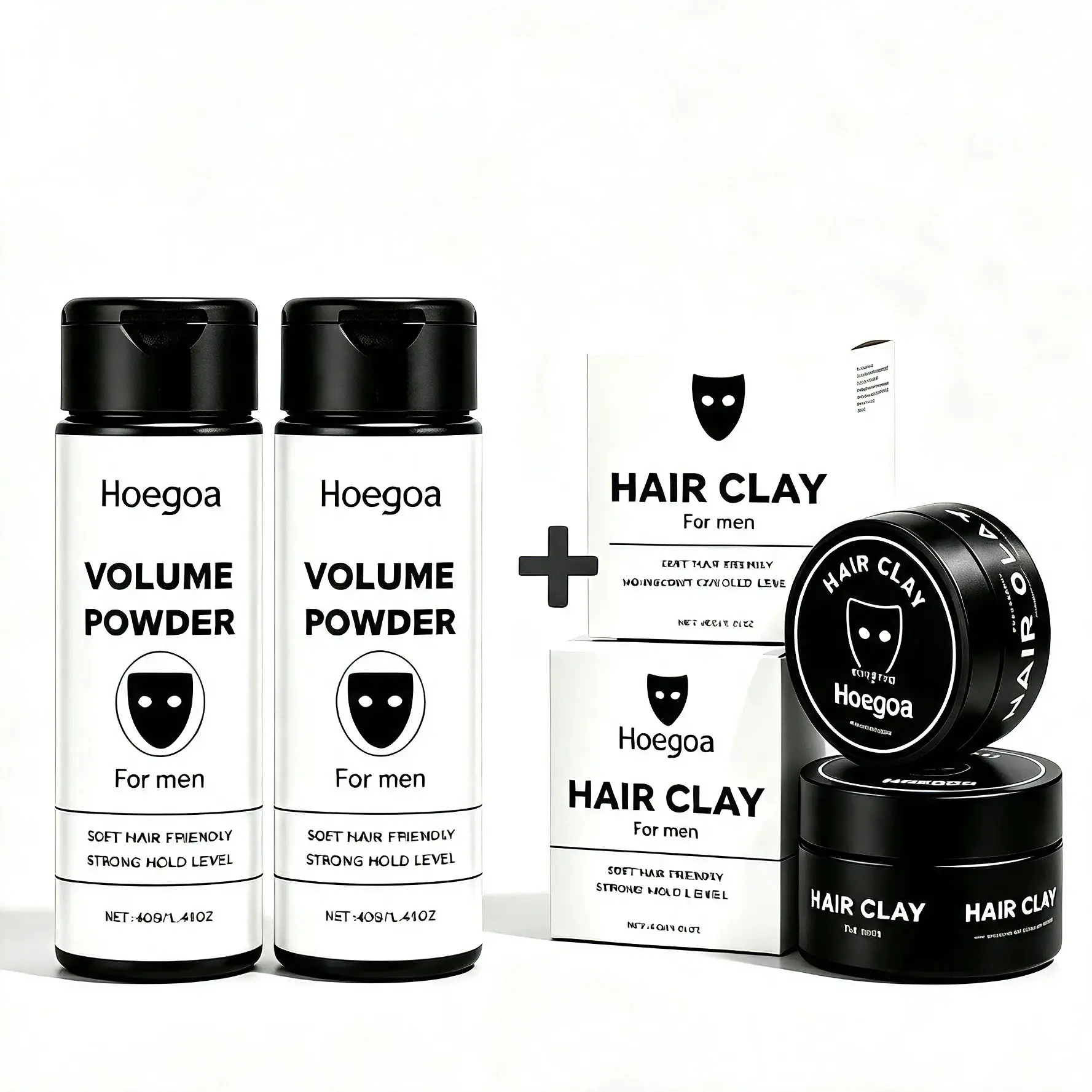 2+2 Combo Set Hoegoa Hair Clay for Men & Hair Volume Powder Combo, Easy to Apply, Instantly Adds Texture & Volume, Matte Finish, Strong Hold, Gentle Formula, No Rinse Required, Absorbs Excess Oil essential spray applicator