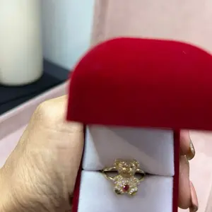 14k Gold Bear Ring With Cubic Zirconias, Size : 8