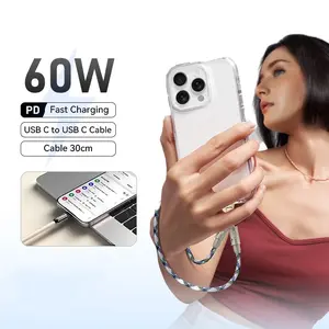 EAGET Phone Lanyard Built-in USB-C to USB-C Fast Charging Cable,  60W High Speed Nylon Data Transfer Cord Crossbody Wrist Strap for iPhone 16 15,Samsung S24 Ultra S23 FE,Moto Razr/Edge 2024,Pixel 9 Pro