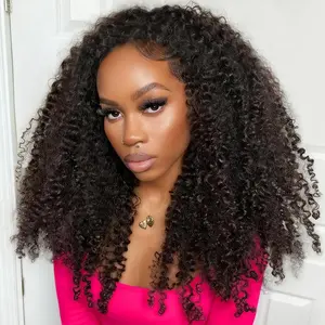 Kinky Curly Half Wig Human Hair 200% Density 3 In 1 Seamless Flip Over Glueless Wigs Water Wave Human Hair With Adjustable String Invisible Hairline Beginner Friendly 20 Inch